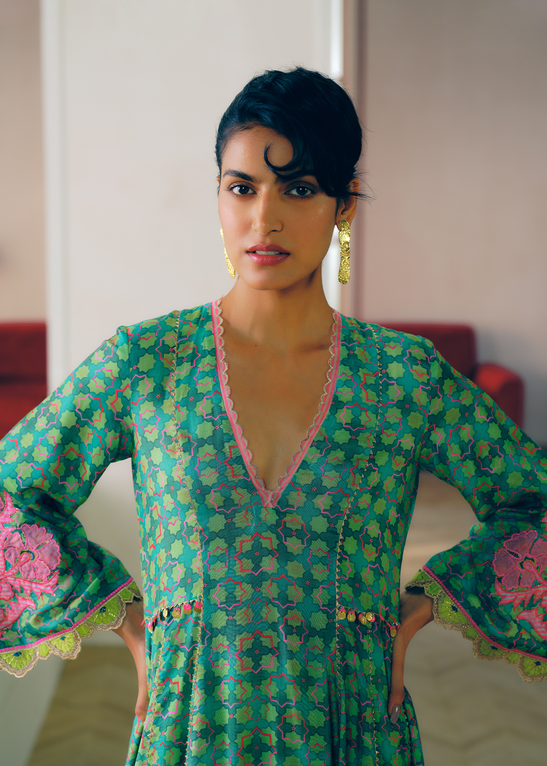 Zyra Green Gultara Printed Side Kali Kurta Set