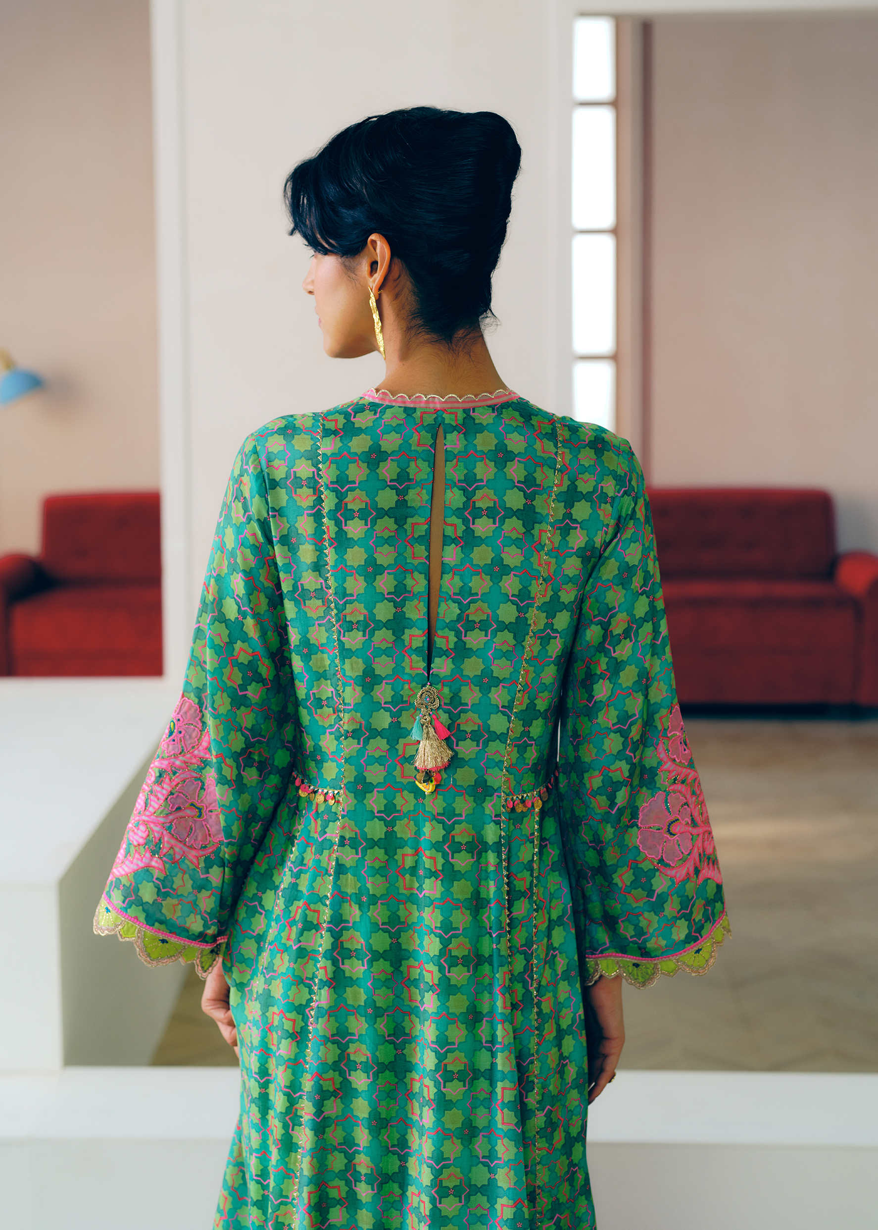 Zyra Green Gultara Printed Side Kali Kurta Set