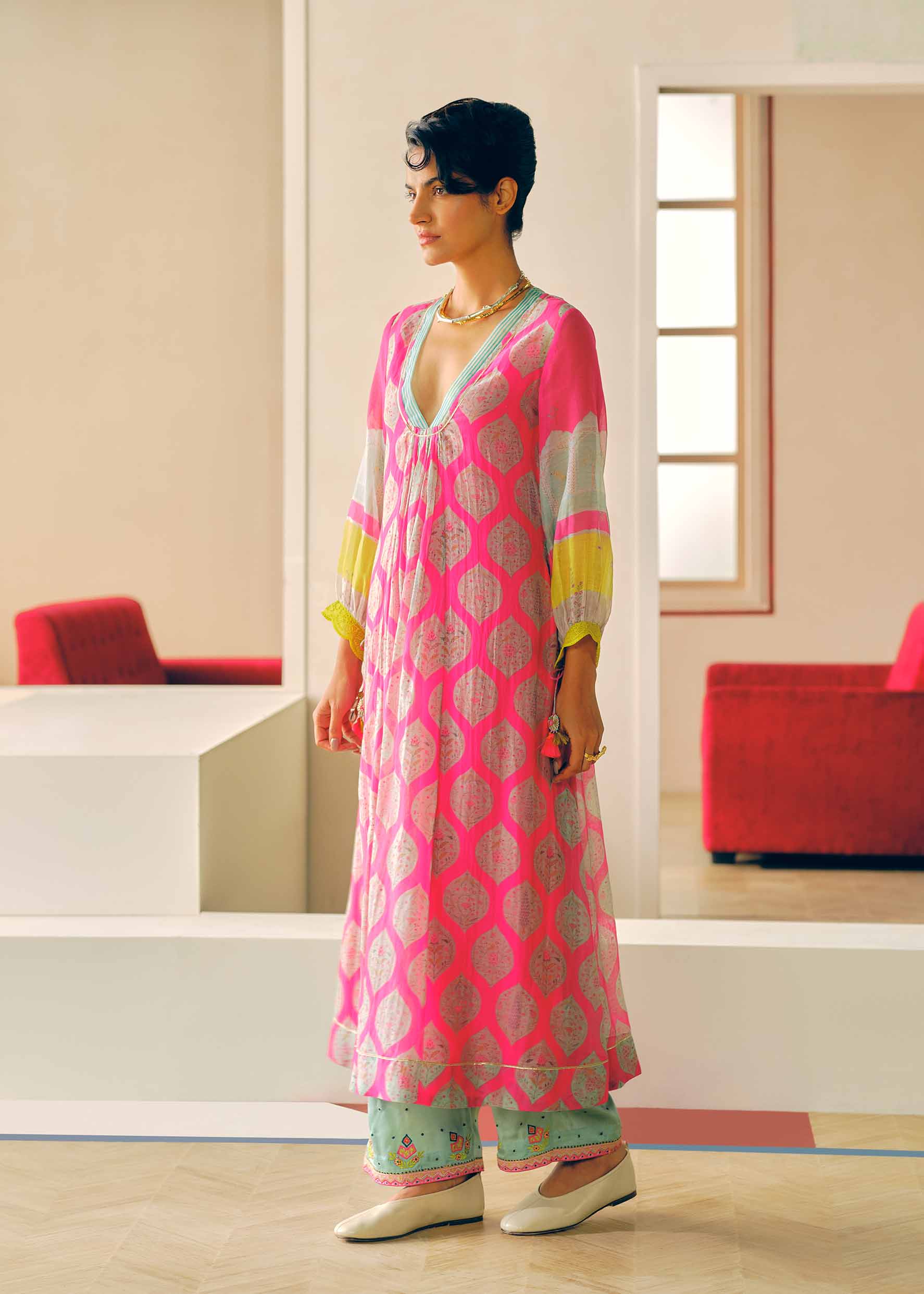 Zyra Hot Pink Mehzbeen Printed Kurta Set