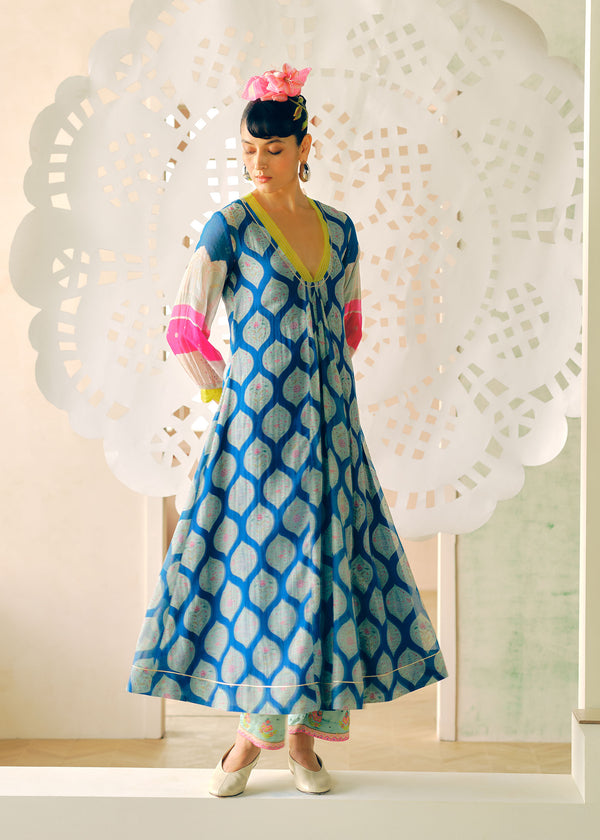 Zyra Teal Blue Mehzbeen Printed Kurta Set