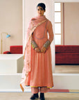 Zyra Rose Pink Stripe Chanderi Front Puckering Kurta Set