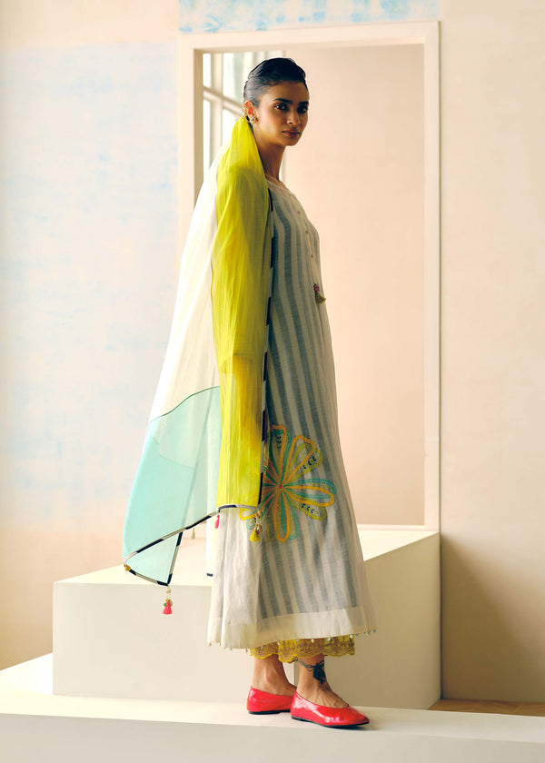 Zyra Ivory - B&W Stripe Kurta Set