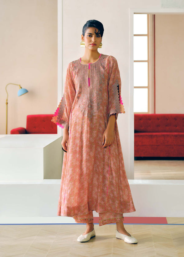 Zyra Pastel Pink Gultara Printed Kurta Set