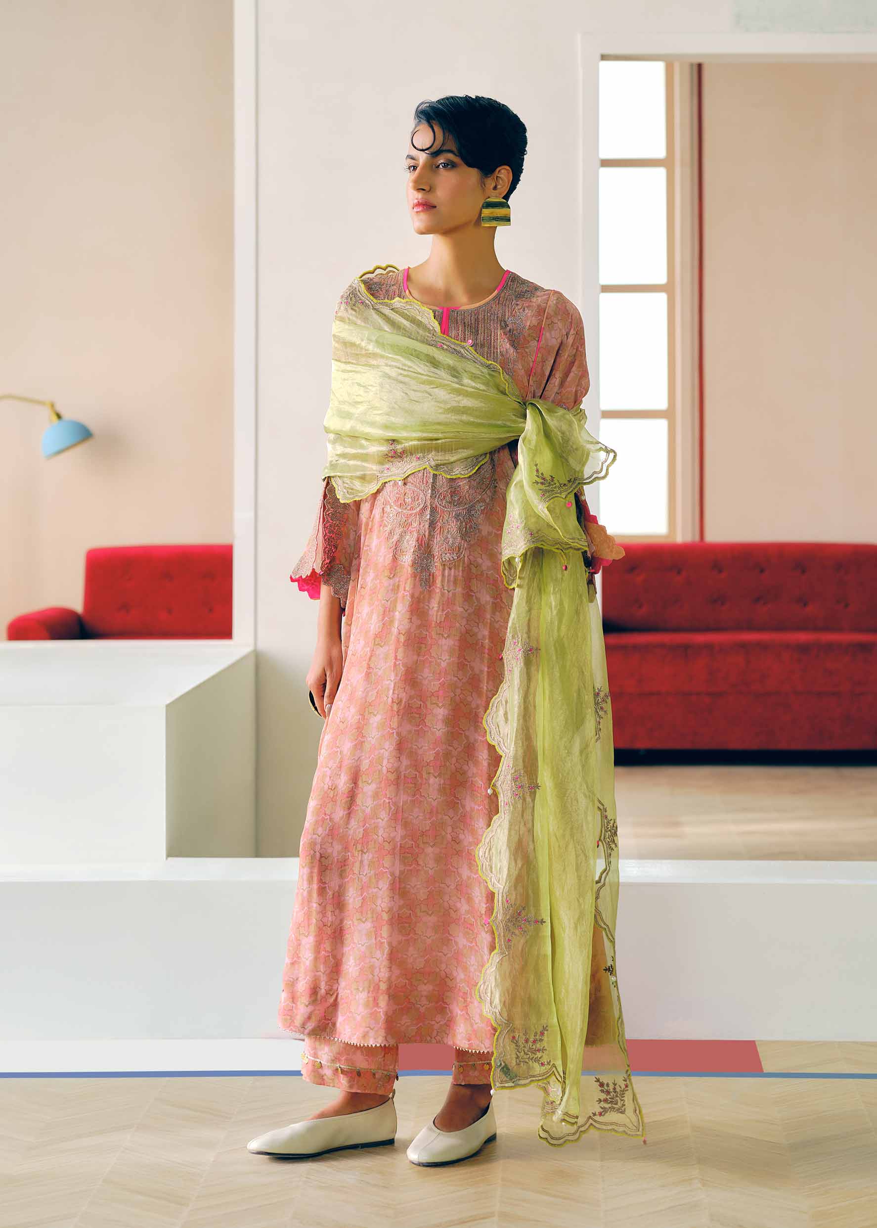 Zyra Pastel Pink Gultara Printed Kurta Set