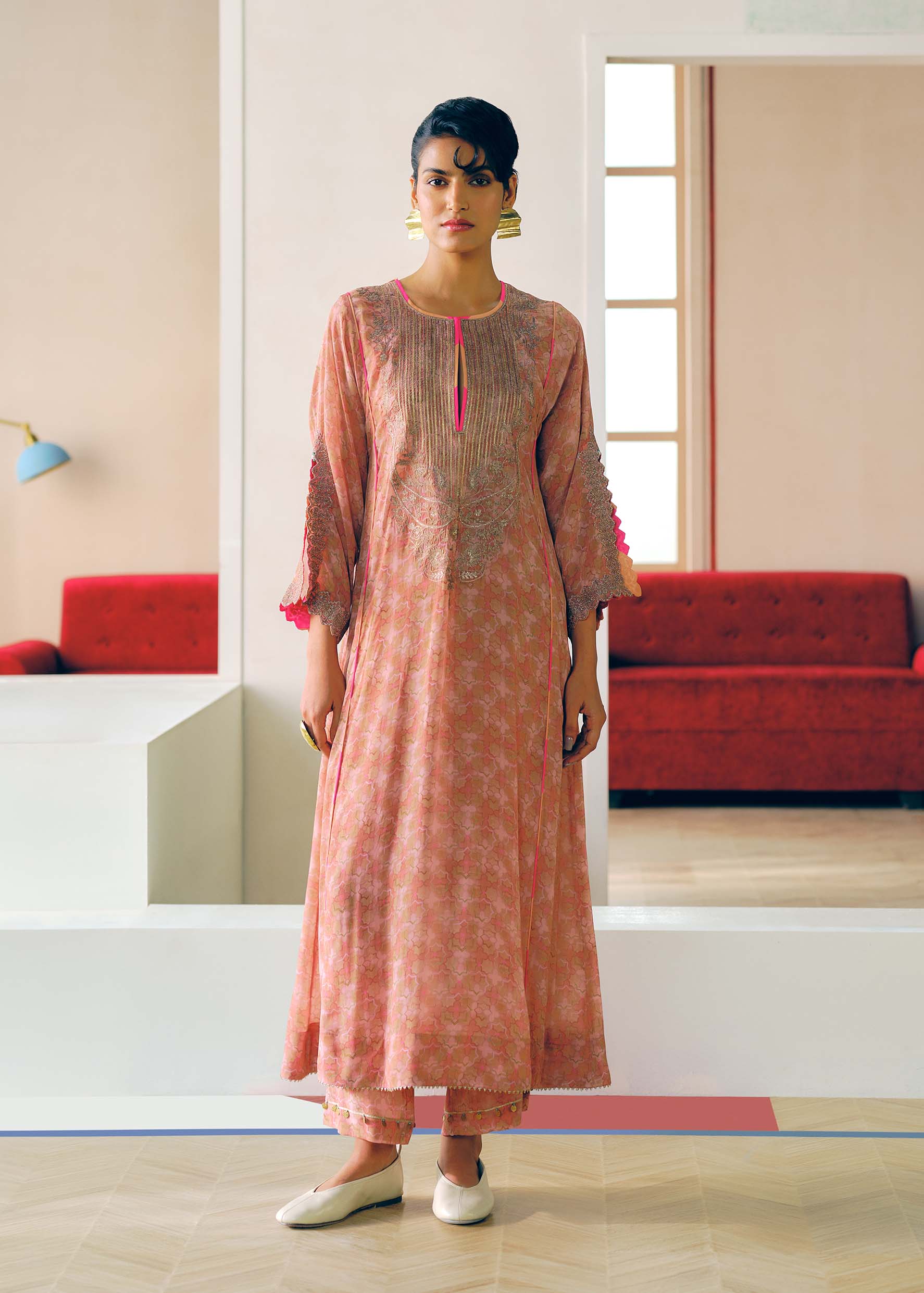 Zyra Pastel Pink Gultara Printed Kurta Set