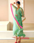 Zyra Powder Blue Organza Belt Kaftan Dress