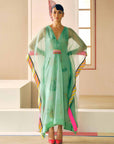 Zyra Powder Blue Organza Belt Kaftan Dress