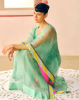 Zyra Powder Blue Organza Belt Kaftan Dress