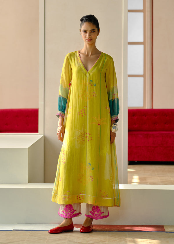 Zyra Yellow Nadira Printed Kurta Set