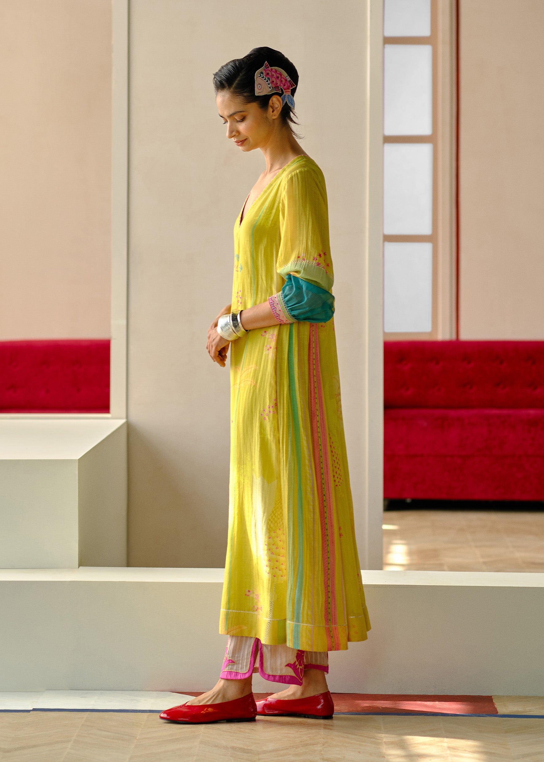 Zyra Yellow Nadira Printed Kurta Set