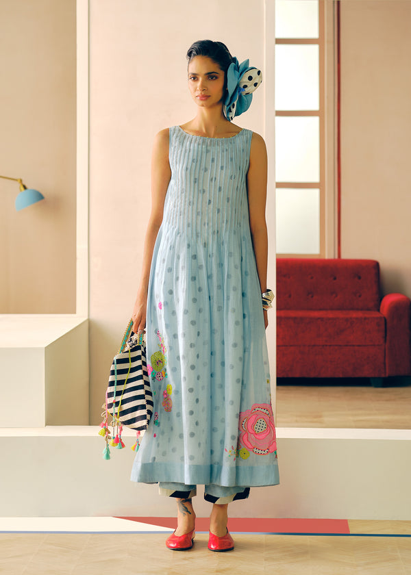 Zyra Ice Blue Pintucks Kurta Set
