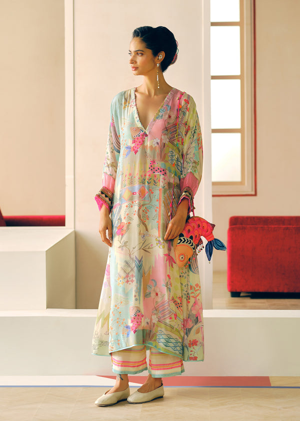 Zyra Ivory Gulrang Kaftan Kurta Set