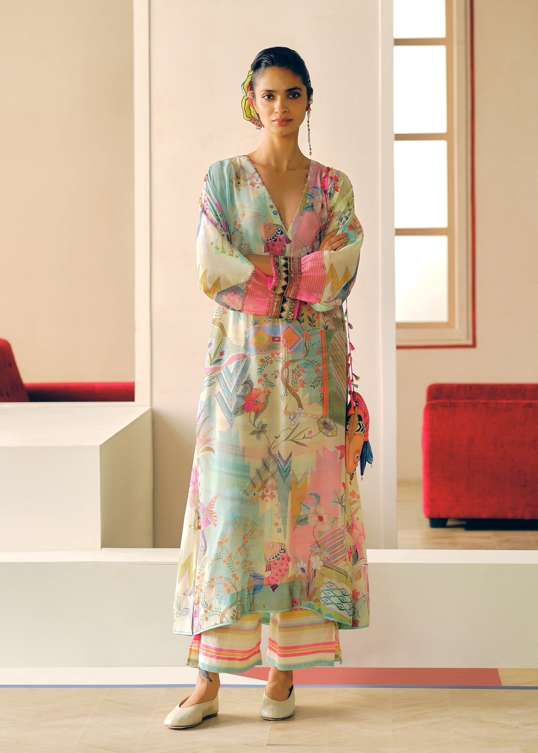 Zyra Ivory Gulrang Kaftan Kurta Set