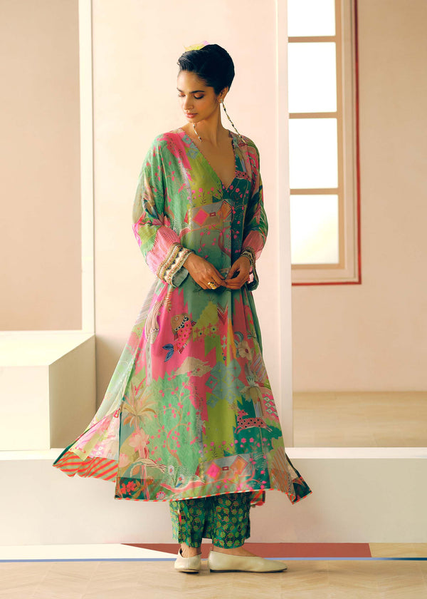 Zyra Green Gulrang Kaftan Kurta Set