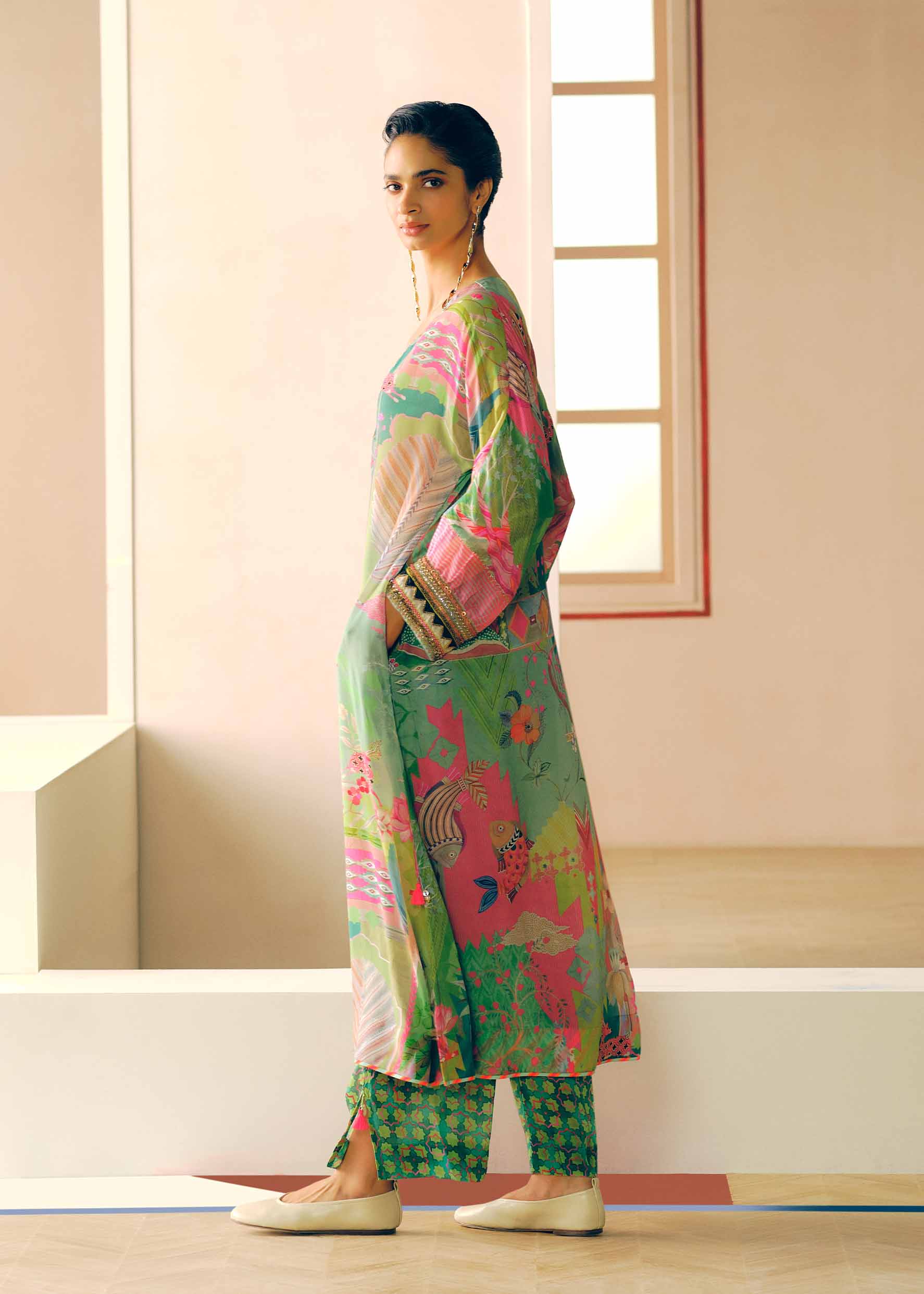 Zyra Green Gulrang Kaftan Kurta Set