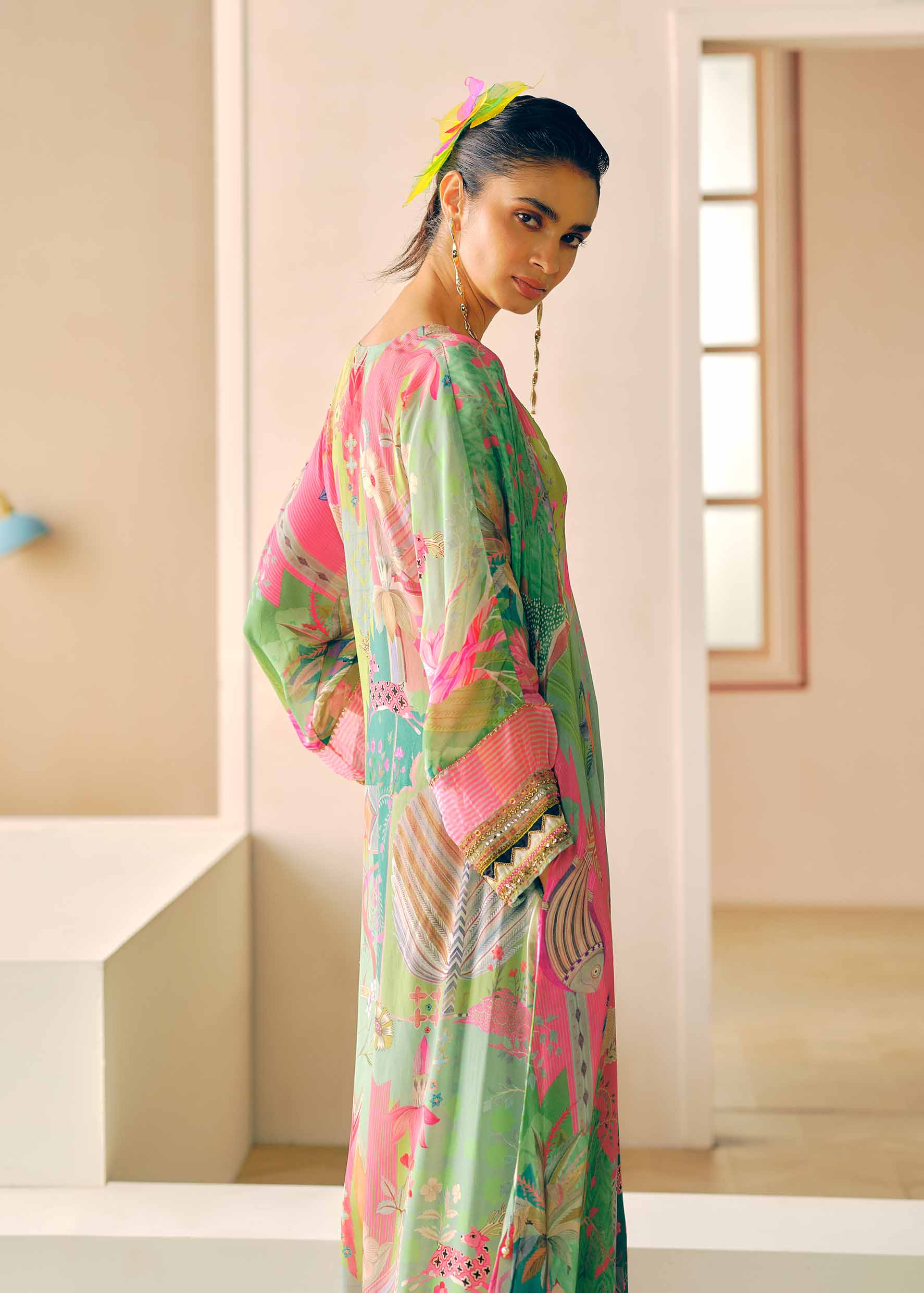 Zyra Green Gulrang Kaftan Kurta Set