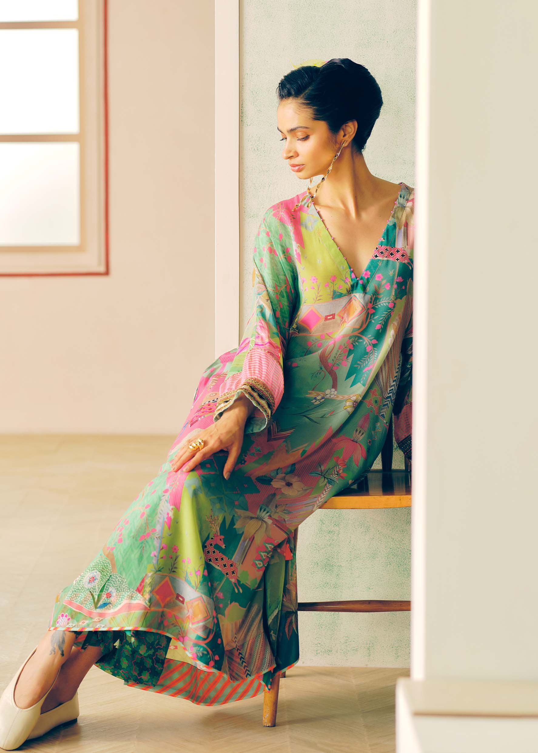 Zyra Green Gulrang Kaftan Kurta Set
