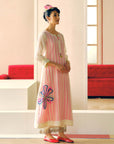 Zyra Ivory - Pink Stripe Big Flower Kurta Set