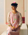 Zyra Ivory - Pink Stripe Big Flower Kurta Set