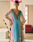 Zyra Ice Blue Printed Crepe Kaftan Dress