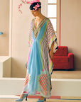 Zyra Ice Blue Printed Crepe Kaftan Dress