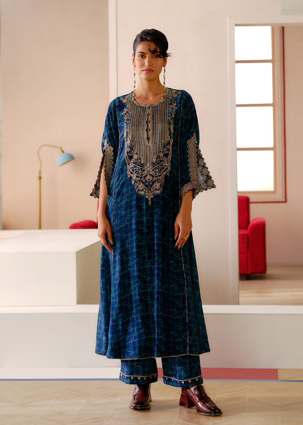 Zyra Midnight Blue Gultara Printed Kurta Set