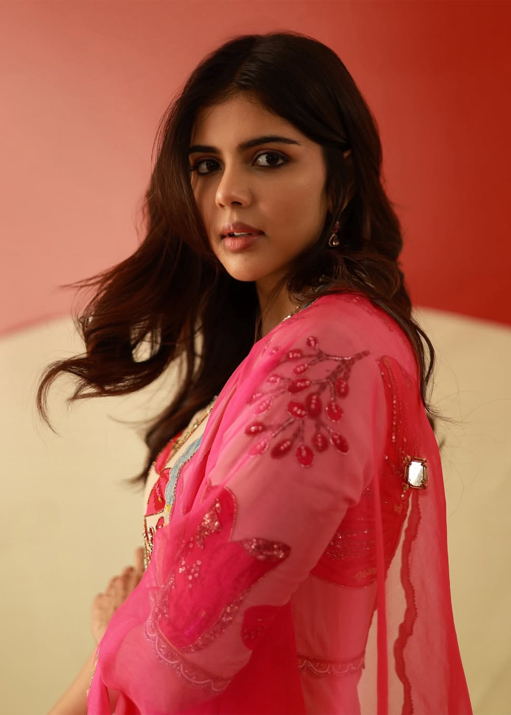 Kalyani Priyadarshan Red And Ivory Anarkali Set