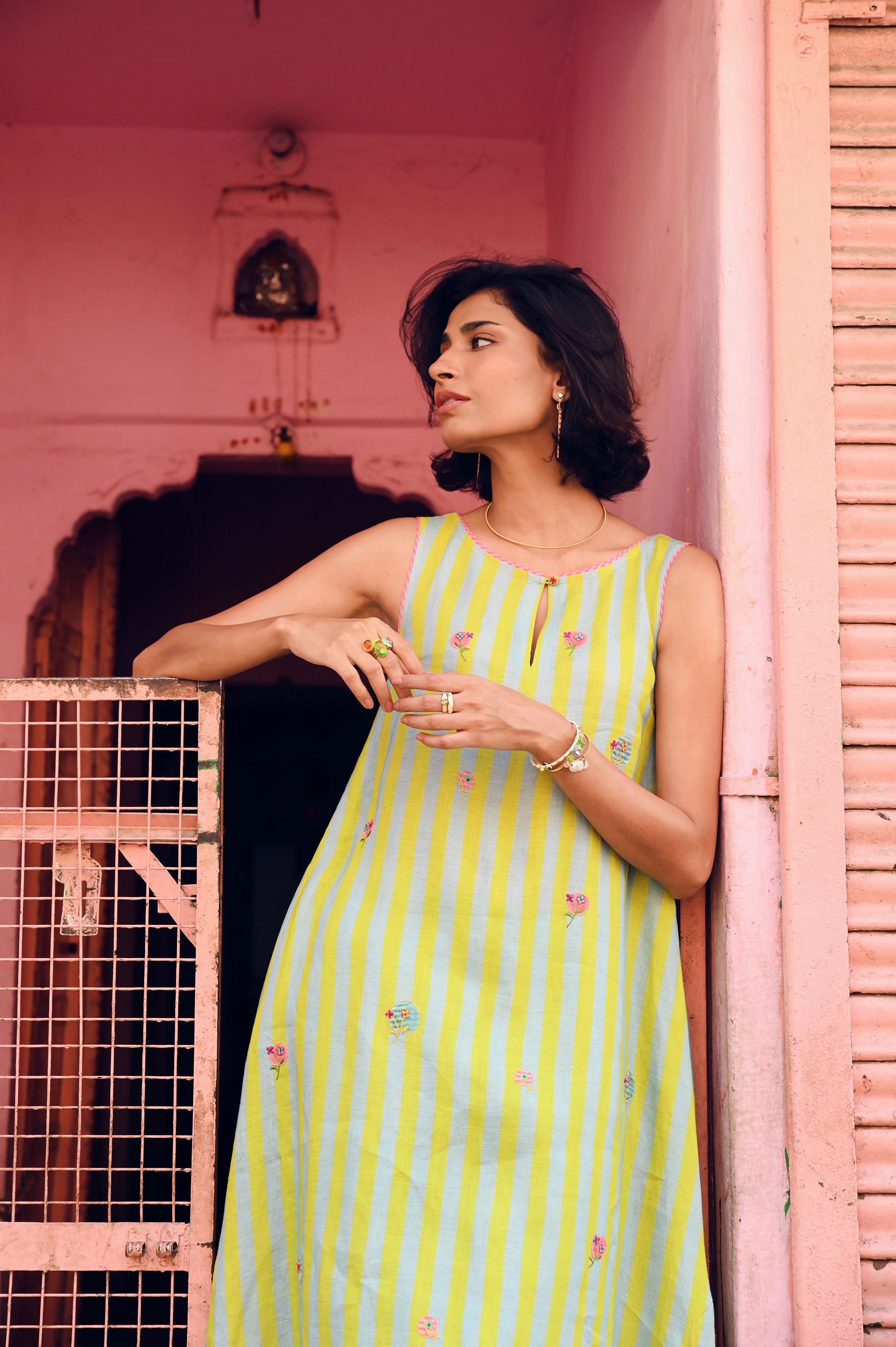 Safar Stripe Embroidered A-Line Kurta Set