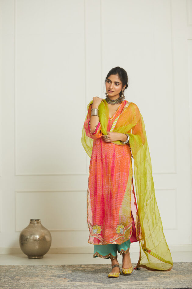 BRIGHT LIME CHECK JAAL DUPATTA