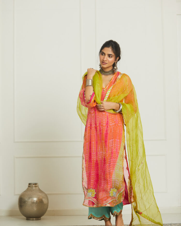 BRIGHT LIME CHECK JAAL DUPATTA